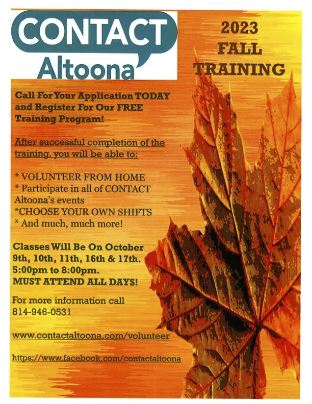 2023 Fall Training Altoona, PA CONTACT Altoona